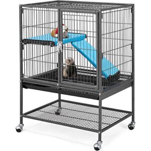 topeakmart rolling metal small animal cage for adult rats ferrets chinchillas guinea pigs single unit critter nation cage w/removable ramp & platform black