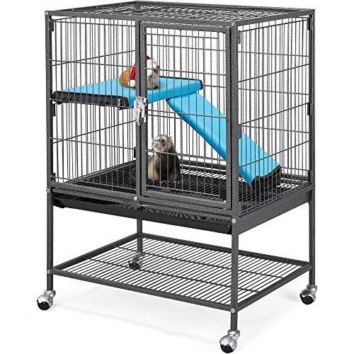 Topeakmart Rolling Metal Small Animal Cage for Adult Rats Ferrets Chinchillas Guinea Pigs Single Unit Critter Nation Cage w/Removable Ramp & Platform Black