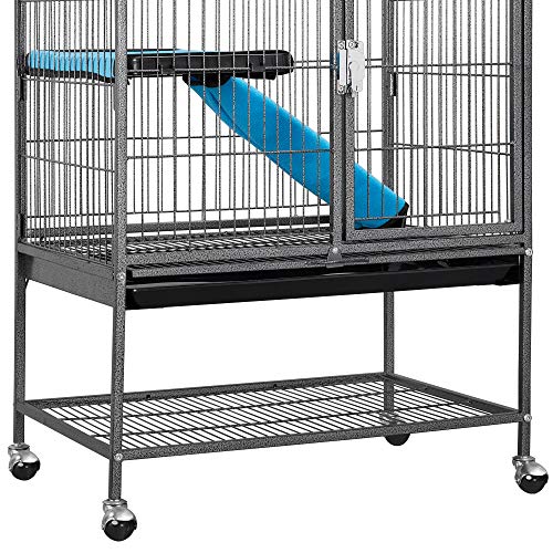 Topeakmart Rolling Metal Small Animal Cage for Adult Rats Ferrets Chinchillas Guinea Pigs Single Unit Critter Nation Cage w/Removable Ramp & Platform Black