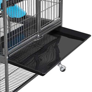 Topeakmart Rolling Metal Small Animal Cage for Adult Rats Ferrets Chinchillas Guinea Pigs Single Unit Critter Nation Cage w/Removable Ramp & Platform Black