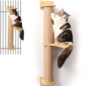 FUKUMARU Cat Activity Tree with Scratching Posts, Wall Mounted Jute Scratcher Pine Hammock (Cat Activity Tree-Updated)