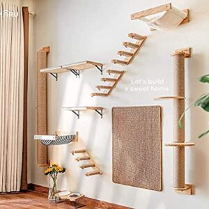 FUKUMARU Cat Activity Tree with Scratching Posts, Wall Mounted Jute Scratcher Pine Hammock (Cat Activity Tree-Updated)