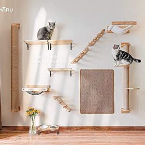 FUKUMARU Cat Activity Tree with Scratching Posts, Wall Mounted Jute Scratcher Pine Hammock (Cat Activity Tree-Updated)