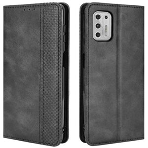hualubro motorola moto g stylus 2021 case, retro pu leather full body shockproof wallet flip case cover with card slot holder and magnetic closure for motorola moto g stylus 2021 phone case (black)