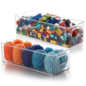 storagebud plastic storage bins with handles - 2 pack kids plastic stackable toy storage organizer box container for toys, blocks, crayons, markers, action figures, puzzles, crafts, supplies, toy room