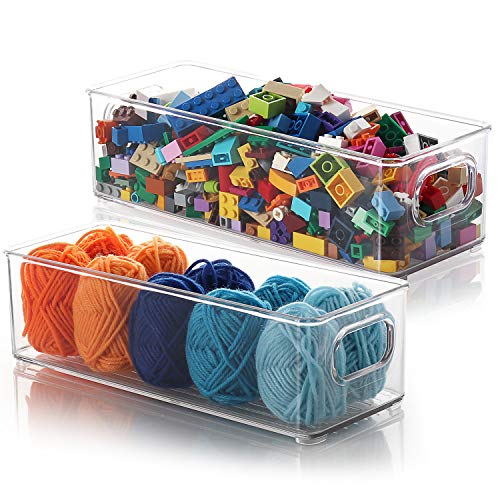 StorageBud Plastic Storage Bins with Handles - 2 Pack Kids Plastic Stackable Toy Storage Organizer Box Container for Toys, Blocks, Crayons, Markers, Action Figures, Puzzles, Crafts, Supplies, Toy Room