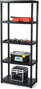 ldaily 5 tier plastic storage shelves, multi-use free standing shelf unit, easy to assemble, heavy duty rack for home office garage, black (1, 28“l x 15”w x 67“h)