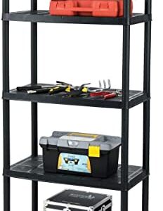 LDAILY 5 Tier Plastic Storage Shelves, Multi-Use Free Standing Shelf Unit, Easy to Assemble, Heavy Duty Rack for Home Office Garage, Black (1, 28“L X 15”W X 67“H)