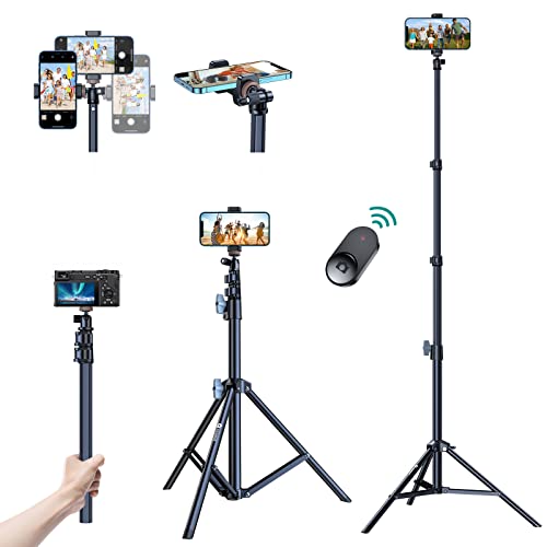 [𝗕𝗲𝘀𝘁 𝗤𝘂𝗮𝗹𝗶𝘁𝘆] 67" Phone Tripod, 𝗦𝘁𝘂𝗿𝗱𝘆 & 𝗣𝗼𝗿𝘁𝗮𝗯𝗹𝗲 iPhone Tripod Stand with Remote, Selfie Stick Tripod for Cell Phone Tripod for iPhone 14 Pro Max Plus 13 Samsung All Phones