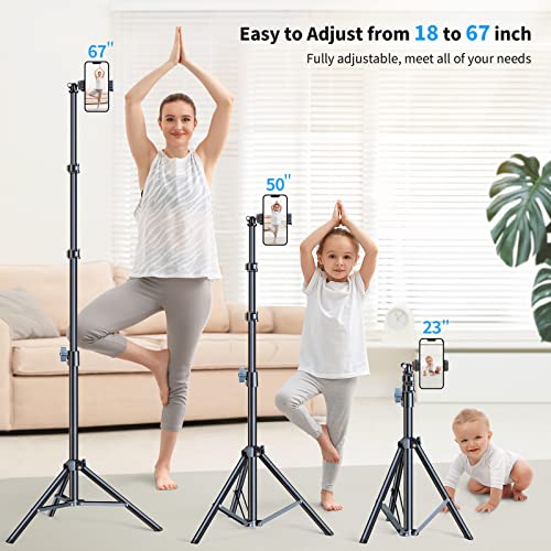 [𝗕𝗲𝘀𝘁 𝗤𝘂𝗮𝗹𝗶𝘁𝘆] 67" Phone Tripod, 𝗦𝘁𝘂𝗿𝗱𝘆 & 𝗣𝗼𝗿𝘁𝗮𝗯𝗹𝗲 iPhone Tripod Stand with Remote, Selfie Stick Tripod for Cell Phone Tripod for iPhone 14 Pro Max Plus 13 Samsung All Phones