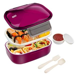 bento box, upgraded leakproof lunch box for kids adults, food container with 4 compartments, cutlery and fruit/yogurt pot set, microwave and dishwasher safe meal prep containers, 1.7l