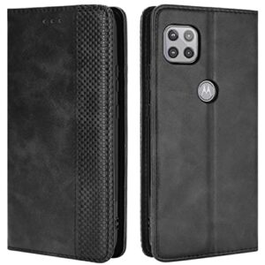 hualubro motorola one 5g ace case, retro pu leather full body shockproof wallet flip case cover with card slot holder and magnetic closure for motorola moto one 5g ace 2021 phone case (black)