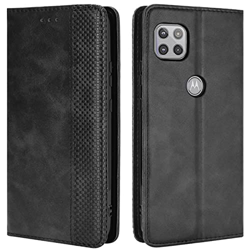 HualuBro Motorola One 5G Ace Case, Retro PU Leather Full Body Shockproof Wallet Flip Case Cover with Card Slot Holder and Magnetic Closure for Motorola Moto One 5G Ace 2021 Phone Case (Black)