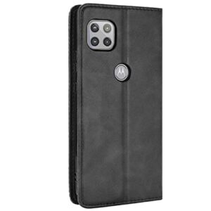 HualuBro Motorola One 5G Ace Case, Retro PU Leather Full Body Shockproof Wallet Flip Case Cover with Card Slot Holder and Magnetic Closure for Motorola Moto One 5G Ace 2021 Phone Case (Black)