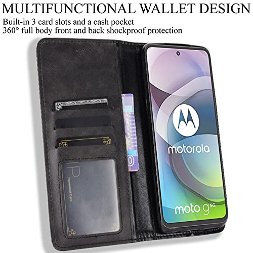 HualuBro Motorola One 5G Ace Case, Retro PU Leather Full Body Shockproof Wallet Flip Case Cover with Card Slot Holder and Magnetic Closure for Motorola Moto One 5G Ace 2021 Phone Case (Black)