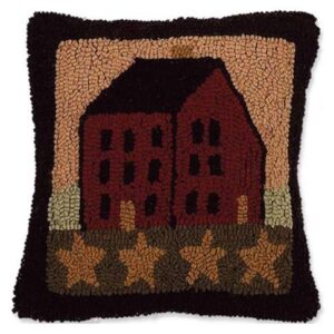 saltbox house hooked wool decorative 14" pillow by raghu