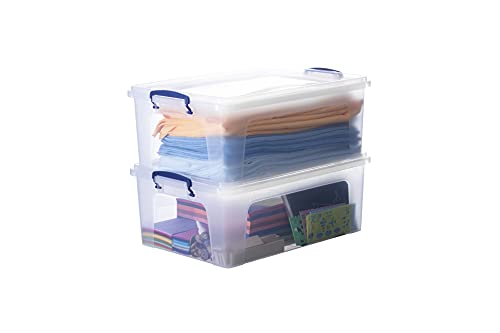 Superio 22 Qt Clear Plastic Storage Bins with Lids and Latches, Organizing Containers, Stackable Plastic Tote for Household, Garage, School, and Office, 2 Pack