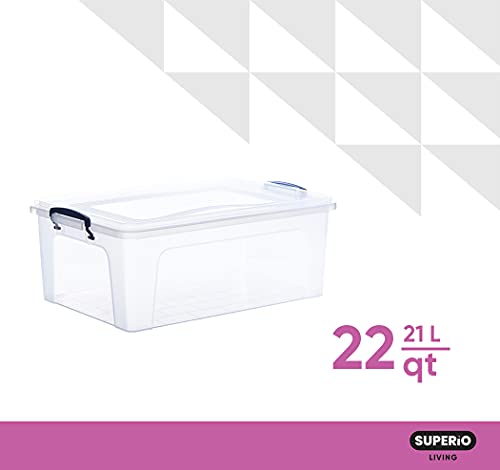 Superio 22 Qt Clear Plastic Storage Bins with Lids and Latches, Organizing Containers, Stackable Plastic Tote for Household, Garage, School, and Office, 2 Pack