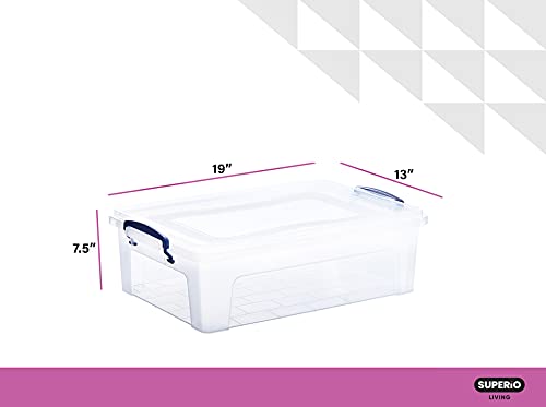 Superio 22 Qt Clear Plastic Storage Bins with Lids and Latches, Organizing Containers, Stackable Plastic Tote for Household, Garage, School, and Office, 2 Pack