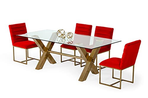 Limari Home Othon Collection Modern Style Glass Rectangular 8 Persons Dining Table with Stainless Steel Legs, Gold