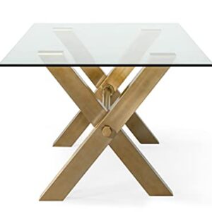 Limari Home Othon Collection Modern Style Glass Rectangular 8 Persons Dining Table with Stainless Steel Legs, Gold
