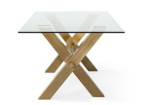 Limari Home Othon Collection Modern Style Glass Rectangular 8 Persons Dining Table with Stainless Steel Legs, Gold