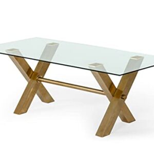 Limari Home Othon Collection Modern Style Glass Rectangular 8 Persons Dining Table with Stainless Steel Legs, Gold