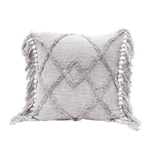 creative co-op cotton blend tufted pattern & tassels, grey pillow