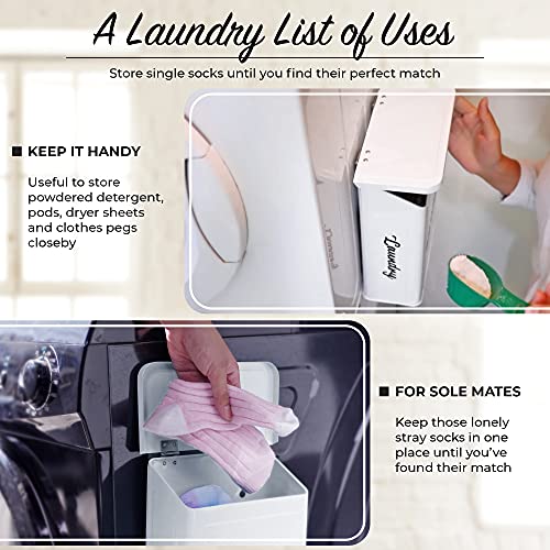 Magnetic Lint Bin for Laundry Room in White – Metal Laundry Room Decor and Accessories Washer Dryer Sheet Container or Detergent Dispenser with Laundry Labels for Space Saving Laundry Organization