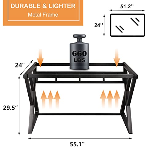 NA Tempered Glass Computer Desk with X-Shaped Metal Frame, Fashion Modern Design Writing and Study Desk, Work Desk for Home Office (55.1 inch)