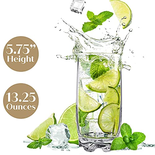 Home Essentials & Beyond Drinking Glasses set of 8 Highball Glass cups Premium Cooler 13.25 Oz. Glassware – Ideal for Water, Juice, Cocktails, Iced Coffee, Iced Tea.