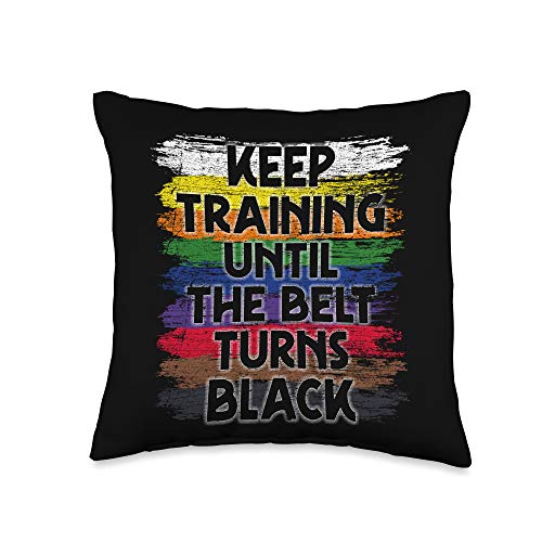 Karate Sport Japan Martial Arts Gifts Keep Training Until The Belt Turns Black Karate Throw Pillow, 16x16, Multicolor