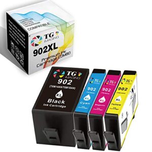tg imaging |upgraded chips compatible 902xl ink cartridge for hp 902 |4 pack, bcym| sets, work in officejet 6950 6960 printer