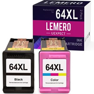 lemerouexpect 64xl remanufactured ink cartridge replacement for hp 64xl 64 xl ink cartridges combo pack for evny photo 7155 7855 7858 6255 tangox 5542 7800 printer black, tri-color
