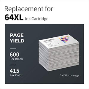 LemeroUexpect 64XL Remanufactured Ink Cartridge Replacement for HP 64XL 64 XL Ink Cartridges Combo Pack for EVNY Photo 7155 7855 7858 6255 TangoX 5542 7800 Printer Black, Tri-Color