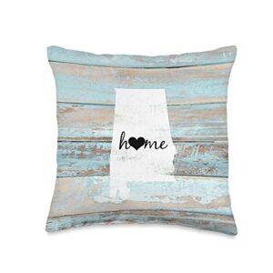 alabama rustic home pride us state distressed loo alabama barn board shiplap home heart gift throw pillow, 16x16, multicolor