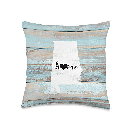 Alabama Rustic Home Pride US State Distressed Loo Alabama Barn Board Shiplap Home Heart Gift Throw Pillow, 16x16, Multicolor