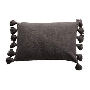 creative co-op cotton slub lumbar tassels, iron color pillow