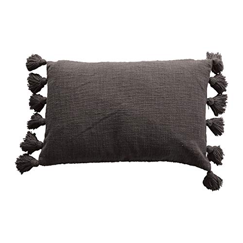 Creative Co-Op Cotton Slub Lumbar Tassels, Iron Color Pillow