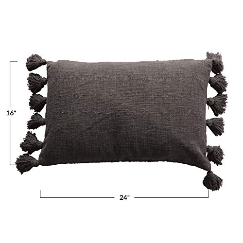 Creative Co-Op Cotton Slub Lumbar Tassels, Iron Color Pillow