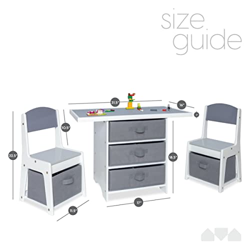 Milliard Kids 3-in-1 Play Table and Chair Set Wood with Storage Baskets, Compatible with Lego and Duplo Bricks, Activity Table Playset Furniture with Modern Gray Colors