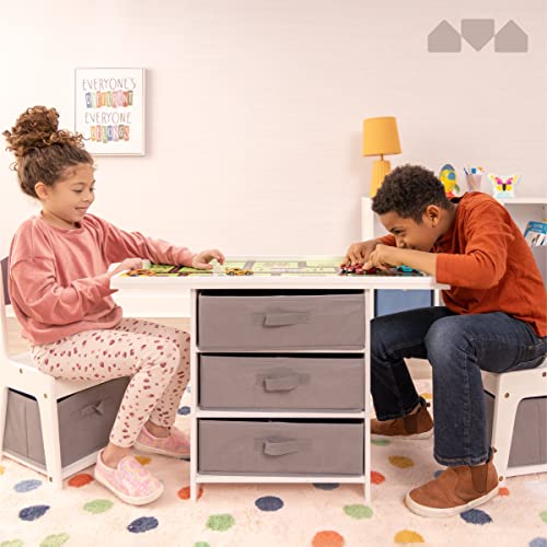 Milliard Kids 3-in-1 Play Table and Chair Set Wood with Storage Baskets, Compatible with Lego and Duplo Bricks, Activity Table Playset Furniture with Modern Gray Colors