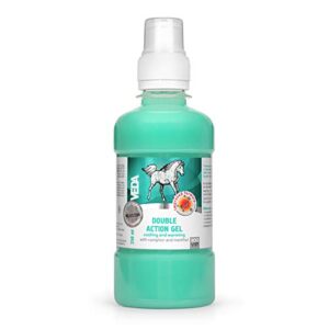 double action (cooling and warming effect) liniment gel for sore muscles and joints made with camphor and menthol for horses. effective post workout recovery and pre-workout leg and spinal care rub