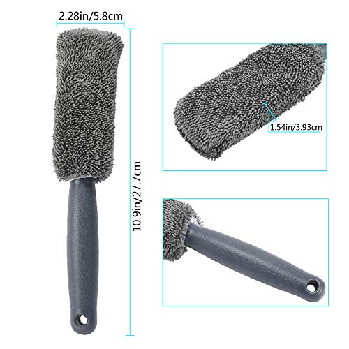 AuInLand Car Wheel Cleaner Brush Kit, 1 Wire Flocking Wheel Cleaning Brush, 1 Rim Wash Brush, 1 Contoured Scrub Tire Shine Brush Used for Washing Wheel of Auto, Vehicle, Engine, Motorcycle