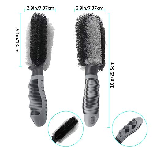 AuInLand Car Wheel Cleaner Brush Kit, 1 Wire Flocking Wheel Cleaning Brush, 1 Rim Wash Brush, 1 Contoured Scrub Tire Shine Brush Used for Washing Wheel of Auto, Vehicle, Engine, Motorcycle