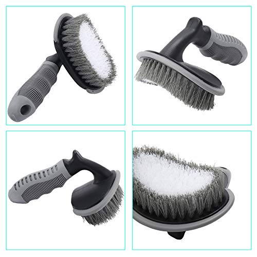 AuInLand Car Wheel Cleaner Brush Kit, 1 Wire Flocking Wheel Cleaning Brush, 1 Rim Wash Brush, 1 Contoured Scrub Tire Shine Brush Used for Washing Wheel of Auto, Vehicle, Engine, Motorcycle