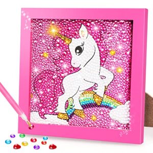 toy life 5d diamond painting kits for kids with wooden frame - diamond arts and crafts for kids ages 6-8-10-12 gem art painting kit girls unicorn crafts - unicorn diamond painting kits for kids girls