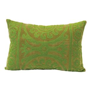 creative co-op cotton velvet lumbar embroidery, green pillow
