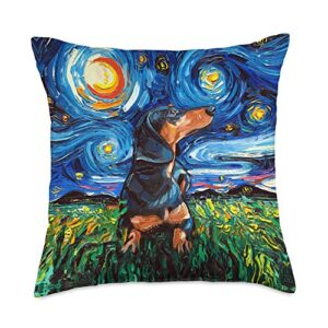sagittarius gallery black and tan dachshund doxie starry night dog art by aja throw pillow, 18x18, multicolor