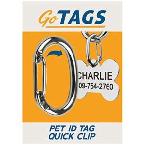 gotags pet id clip, strong and durable dog and cat tag connector. easy-going exchange between pet collars. made of stainless steel.